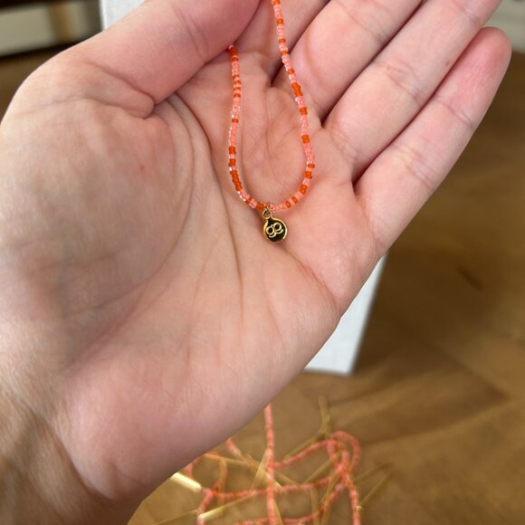 gorjana Orange Beaded Long Necklace with Gold Fringe Bars Fiesta Fun MSRP $68 - Picture 4 of 6